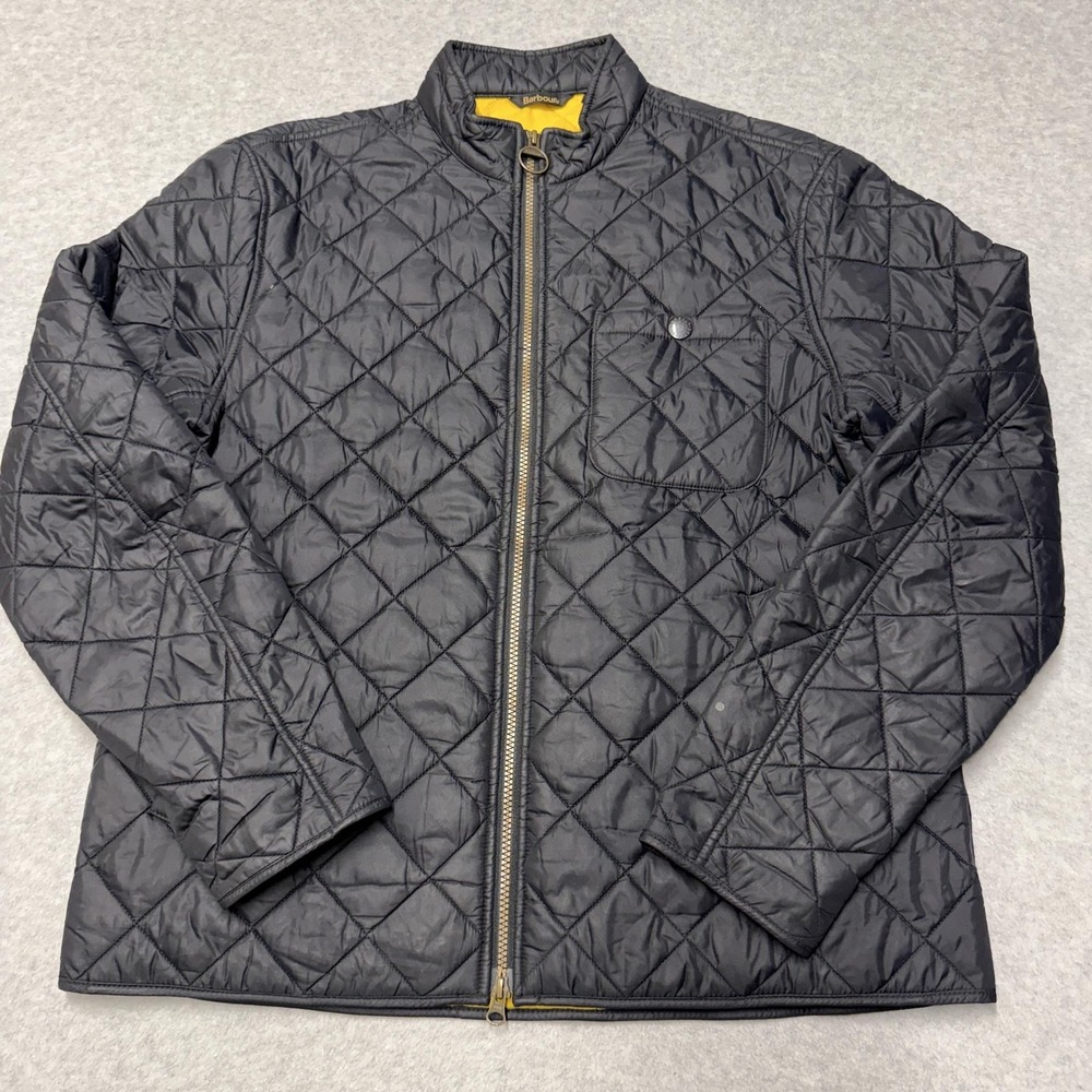 Barbour Pod Jacket Mens Large Black Quilted Lightweight Full Zip Lined Insulated